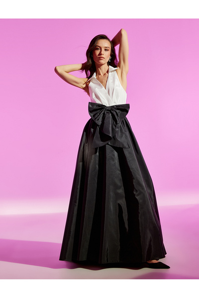 Koton Fiyonklu Saten Kabarık Abiye Elbise