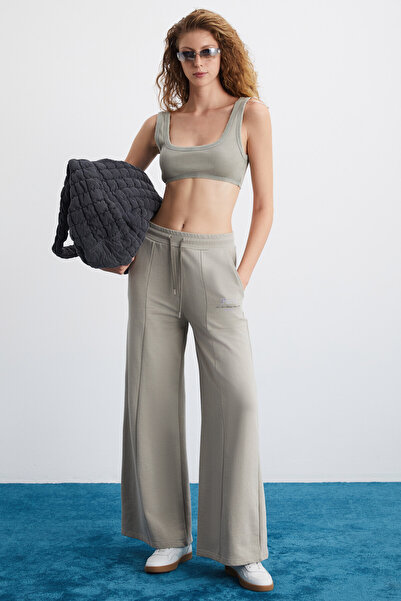 ETHIQUET VIELKA Γυναικείο Φούτερ από οργανικό βαμβάκι με επένδυση fleece ραβδώσεις και λεπτομέρεια κεντήματος με γράμματα σε μπεζ χρώμα