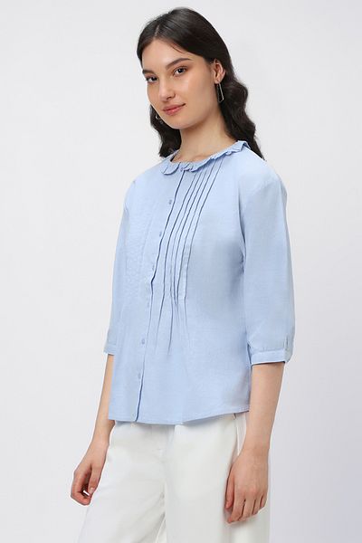 RİNA Linen Radiance Blouse Sky Blue