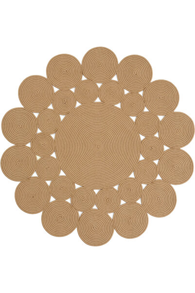 Cool Halı Luke 433 Bej Yuvarlak Halı Çiçek Şekilli Dekoratif Antre Hol Halısı...