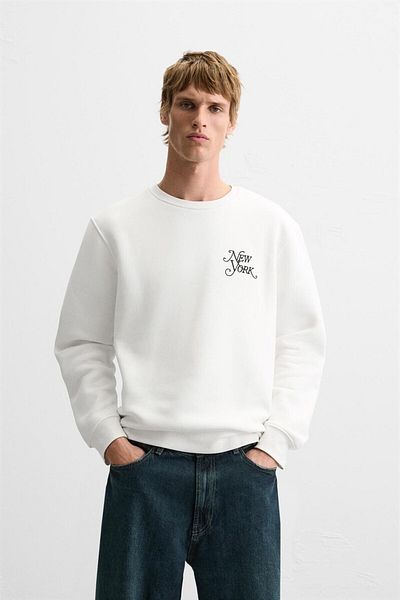 The Champ Clothing Λευκό New York Printed Back Print Λεπτομερές φούτερ με λαιμόκοψη