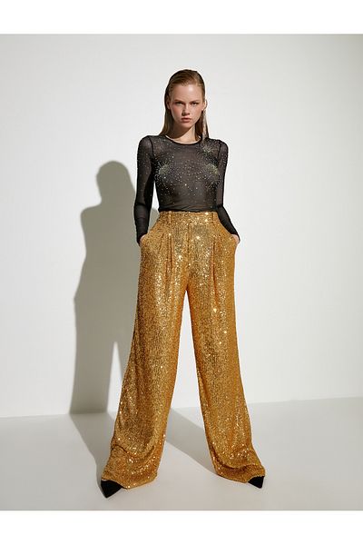 Koton Paillettenbesetzte Palazzo-Hose mit Taschen