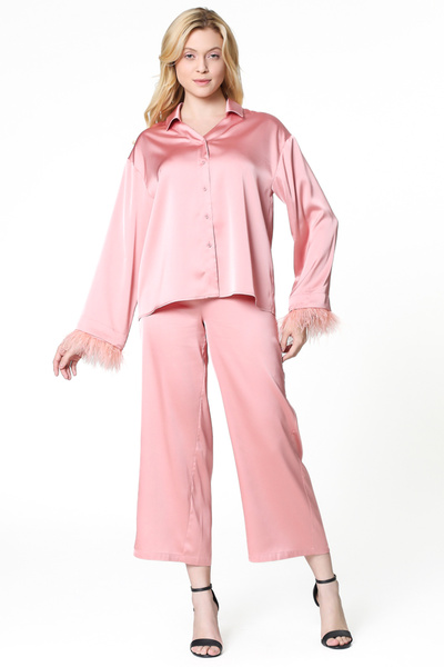 RİNA بنطلون كاجوال شعبي فاخر باللون الوردي