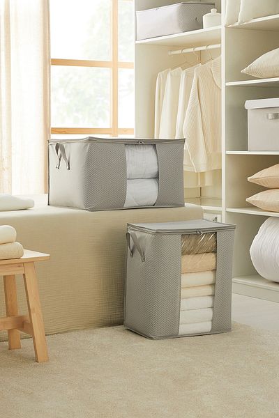 Ocean Home Textile 2-Piece Windowed Gray Herringbone Pillow Quilt Sweater
