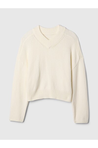 GAP Kadın Kırık Beyaz CashSoft Oversize V Yaka Kazak