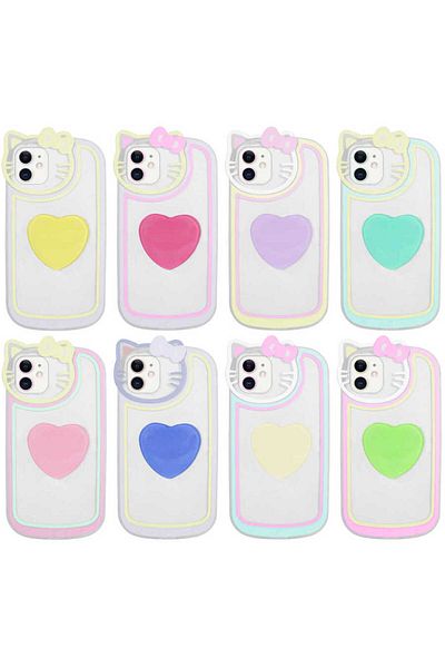 kilifone iPhone 12 Compatible - Case Rhythmic Cover with Cat Figure Transparent Pop Socket - Pink - T23592
