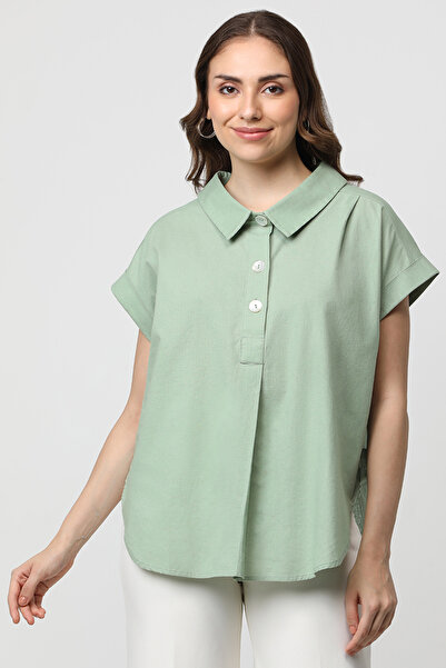 RİNA Linen Radiance Blouse Mint