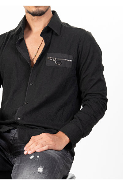 Mondo Cepli Fermuar Detaylı Siyah Gömlek