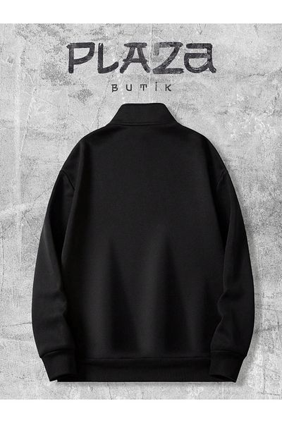 Plaza Butik Unisex Half Zipper Printed Sweatshirt