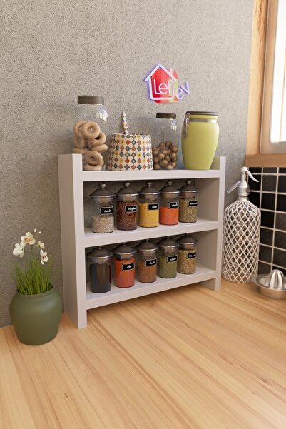 LEFİEV Mutfak Tezgah Üstü Çok Amaçlı 3 Raflı Baharatlık Beyaz Raf