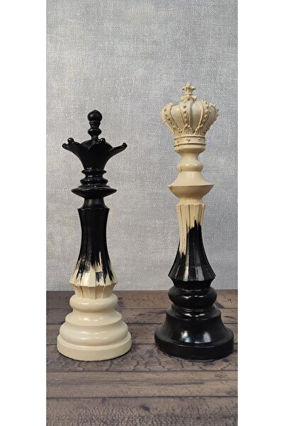 heykel ŞAH VEZİR SİYAH BEJ GEÇİŞLİ DEKORATİF SATRANÇ TAŞI