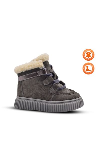 kids A more Adia Nubuck Plush Fur Girl's Boots Smoke Color