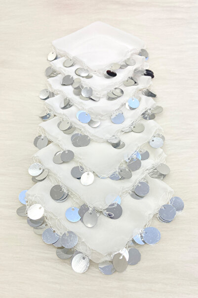 ZEYMERADE Beyaz Gümüş Şifon Halay Mendili 1 Adet, Gelin Damat Düğün Kına Sünn...