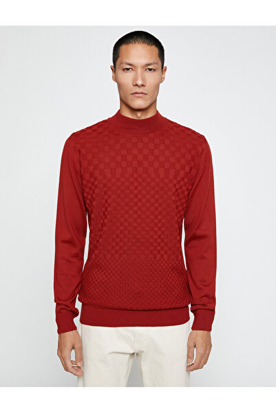 Koton Βασικό πλεκτό πουλόβερ με μισό ζιβάγκο με μακρυμάνικο γεωμετρικό σχέδιο