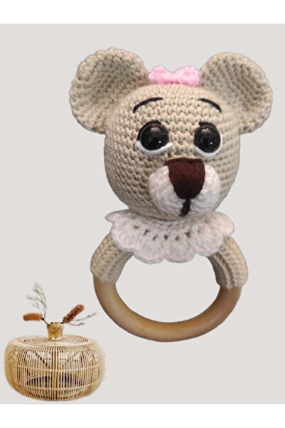 CEBECİ TİCARET Diş Kaşıyıcı Çıngırak Amigurumi Organik El Örgüsü Sevimli Ayıcık ölçü 18 Cm