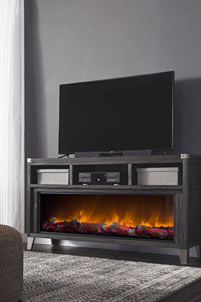 Casi Home Elektrikli Dekoratif Şömine - 70x25x15 Cm - Dahili Odun Sesi, Bluet...