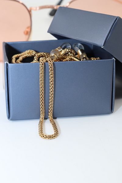 KEEBA Unisex Steel Gold Glasses - Specially Designed Steel Strap with Chain and String Detail