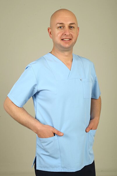 DENİZ İŞ Top pentru bărbați din țesătură alpaca albastru deschis - guler plic