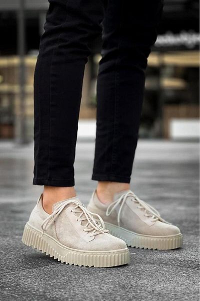 BPM Kb-X502 Beige Suede High Beige Sole Lacing Detailed Elastic Casual Men's Shoes