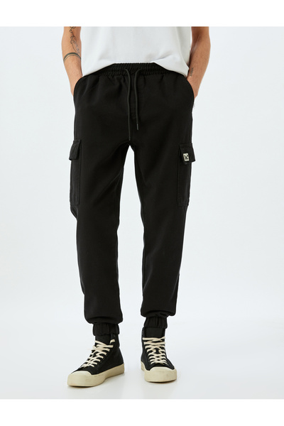 Koton Beli Bağcıklı Pamuklu Gabardin Kargo Cep Detaylı Jogger Pantolon