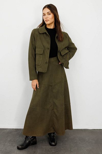 Hooopstore Μακριά φούστα Suede Suede Khaki