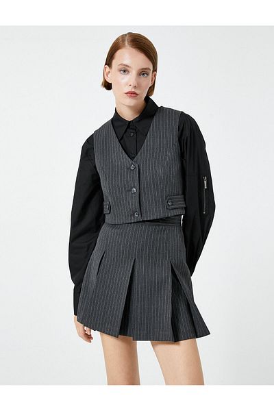 Koton Mini Pleated Skirt with Button Detail