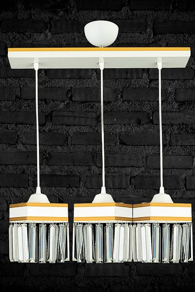 SONSUZ AYDINLATMA&AVİZE Infinite 3-Piece White Pendant Lamp Row Crystal Stone Yellow Stripe Square Downward Facing Luxury Chandelier