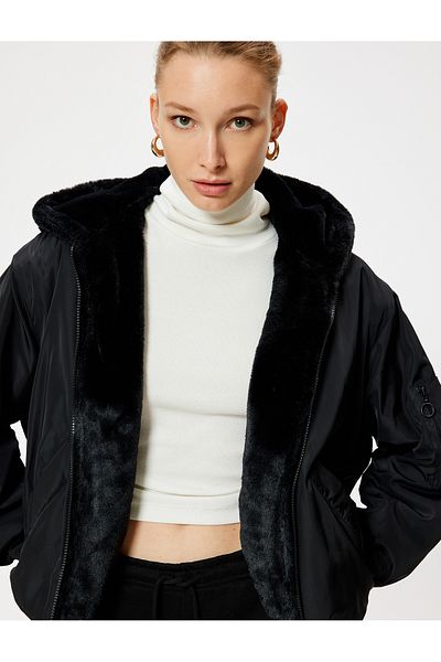 Koton Μπουφάν Bomber Oversize με κουκούλα με φερμουάρ και ψεύτικη γούνα στο εσωτερικό