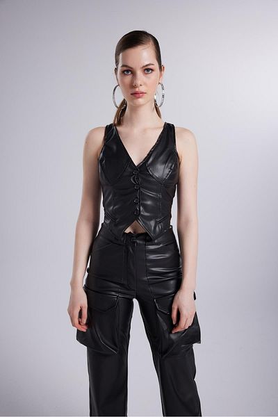 HOLLY LOLLY Vegan Leather Hera Vest Black