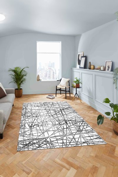 Viyana Home Modern Dijital Kaymaz Taban Karmaşık Çizgi Model Yıkanabilir Yoll...