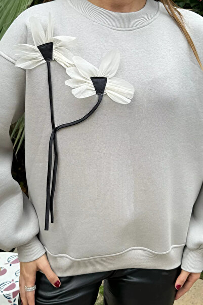 GÜLSELİ Φούτερ με λεπτομέρεια σε γκρι τριαντάφυλλο