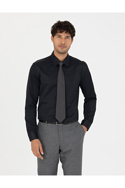 Pierre Cardin Siyah Slim Fit Uzun Kollu Basic Gömlek 50277778-VR046