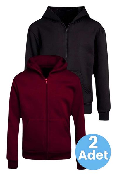 Uniquerrs Set de 2 hanorace unisex din bumbac cu glugă și fermoar pentru copii