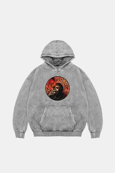 Sekizbiraltı Skull Man Smoke Printed Oversize Unisex Premium Washed White Hoodie