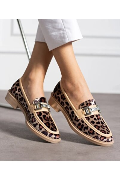 Park Moda PM386 K905 Leopar Oxford Tarz Tokalı Şık Babet Ayakkabı