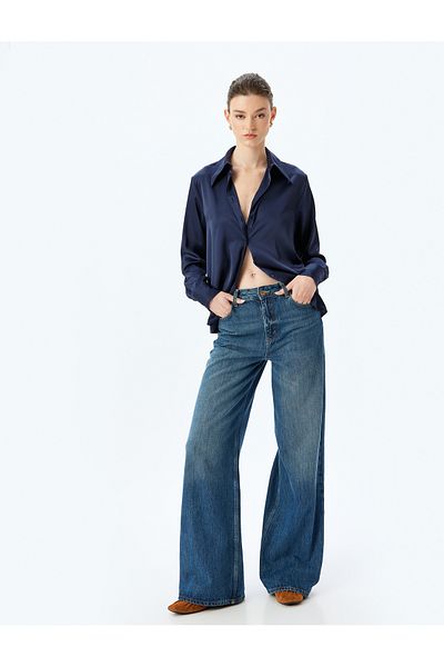Koton Classic Lapel Long Sleeve Satin Shirt