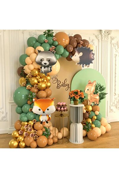 DÜVENCİ TİCARET Orman Hayvan Temalı Parti Balon Seti, Tilki, Kirpi, Geyik, Ra...