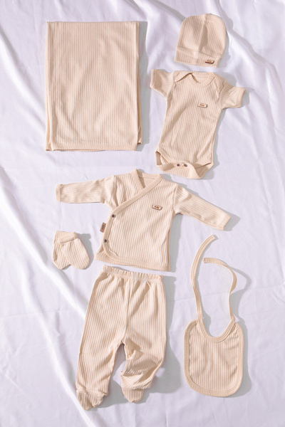 Cansın Mini Baby Hospital Discharge Set with 7 Cream Report Blankets - 19722