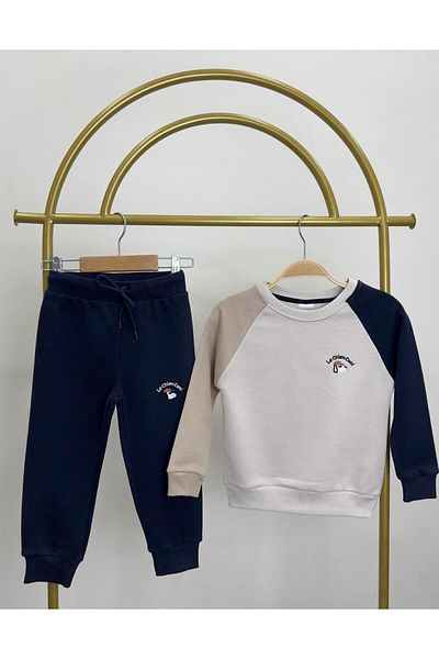 Magu Embroidered Winter Cotton Sweatshirt and Jogger Tracksuit Set for Boy