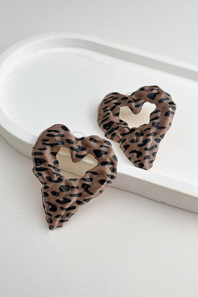 Modex Leopard Patterned Heart Earrings (5cm)