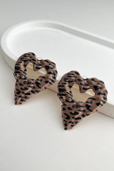 Modex Leopard Patterned Heart Earrings (5cm)