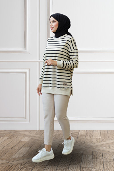 LumiDress ملابس الحجاب النسائية السوداء مخططة الحجاب سترة الحجاب البلوز