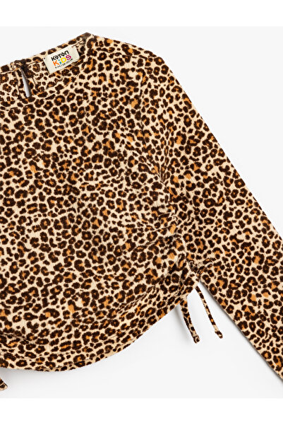Koton Блуза с леопардов принт, странична връзка, вратовръзка с дълъг ръкав и кръгла яка