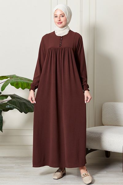 fistan Shirring Robadan Μπροστινά κουμπιά από ύφασμα βισκόζης Φόρεμα προσευχής για μητρικό φόρεμα