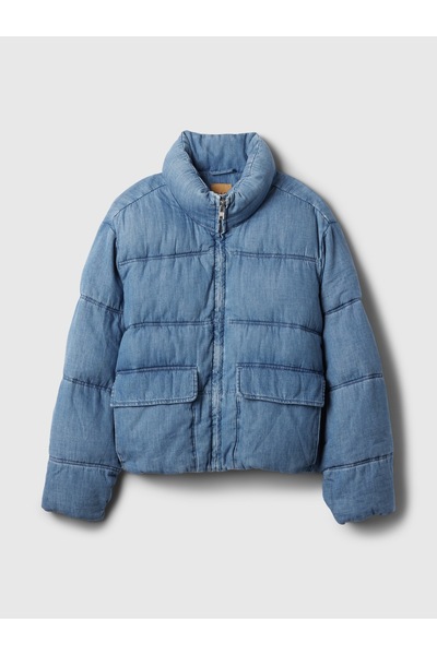 GAP Kadın Açık Mavi Oversize Denim Puffer Şişme Ceket