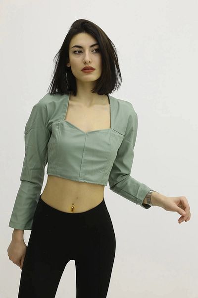 Lukas Bluză decoltată din piele cu spate elastic verde - P- 019690