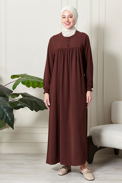 fistan Shirring Robadan Μπροστινά κουμπιά από ύφασμα βισκόζης Φόρεμα προσευχής για μητρικό φόρεμα