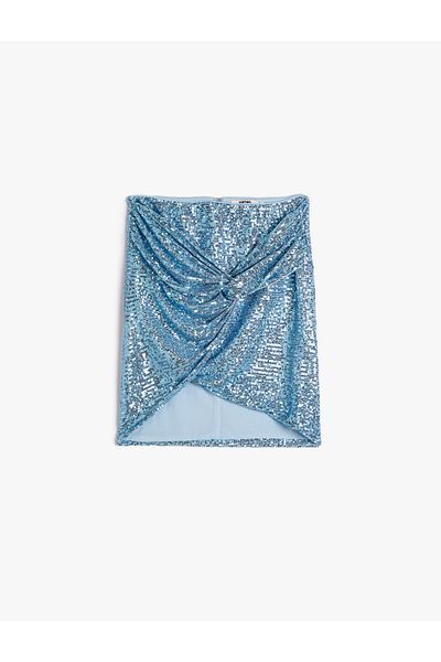 Koton Abendkleid mit Pailletten, Pailletten-Minirock, drapiert