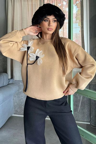 GÜLSELİ Суитшърт с детайли и релеф Biscuit Rose