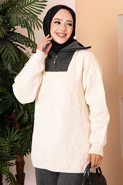 EBRUTESETTÜR Trucker Collar Zipper Detailed Knitwear Double Set